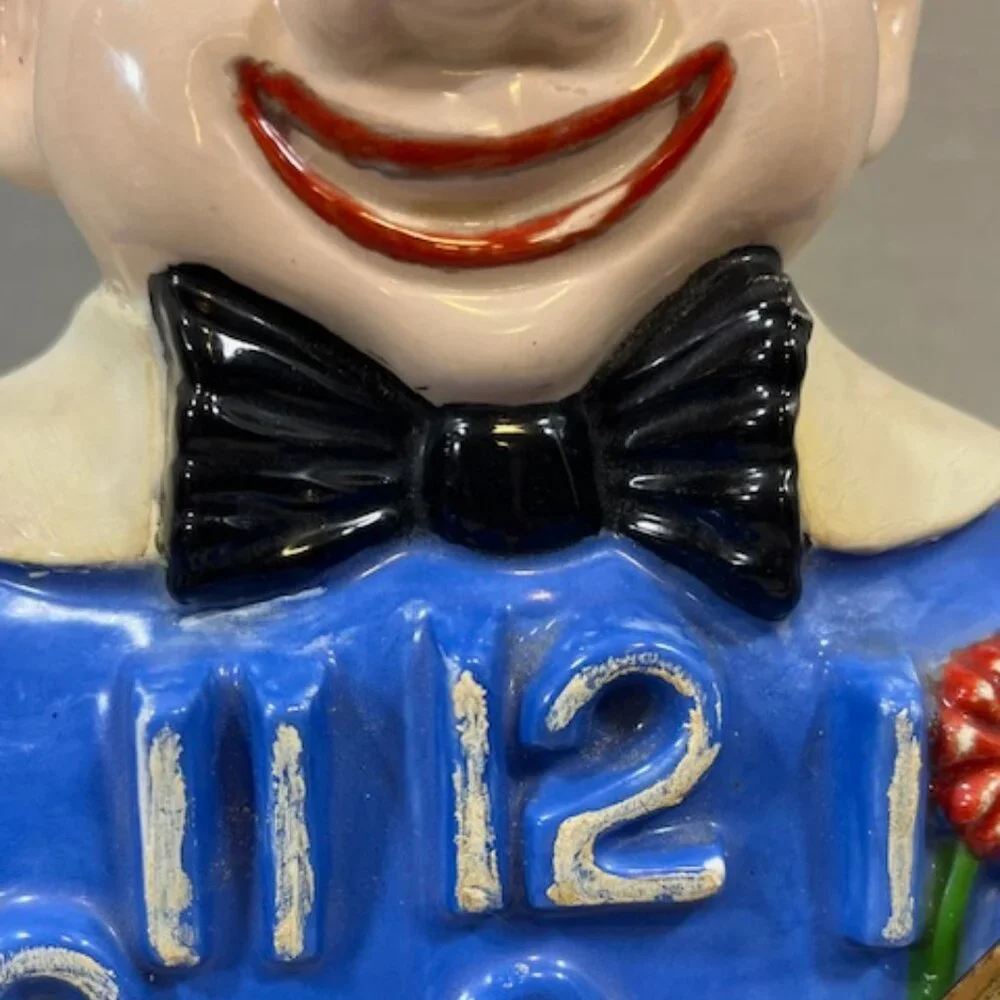 VTG Hand Painted Ceramic Wall Clown Working Clock Decor 13